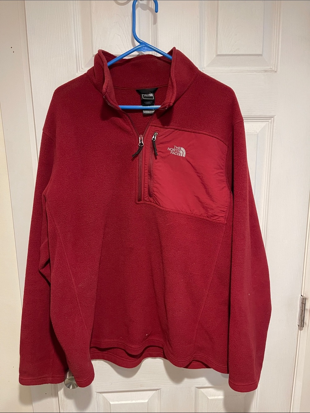 The North Face Men's Deep Red Quarter-Zip Fleece with Chest Pocket